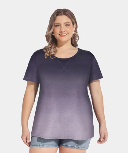 Image of CARCOS Plus Size Tops for Women Short Sleeve Shirt Summer Star /Leopard /Tie Dye /Flower Crewneck Pullover Tunic XL-5XL