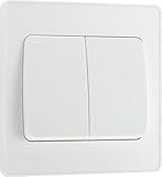 BG Electrical Double Wall Light Switch, Wide Rocker, 2 Way, Screwless Front Plate, Round Edges, Evolve, Pearlescent White, 20A, 16AX, PCDCL42WW - Image 1