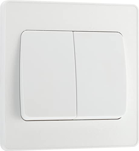 BG Electrical Double Wall Light Switch, Wide Rocker, 2 Way, Screwless Front Plate, Round Edges, Evolve, Pearlescent White, 20A, 16AX, PCDCL42WW