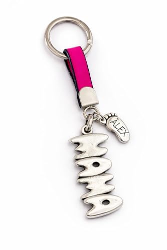 Complementos Artesanales Fany Llavero MAMA o PAPA con Pie/s Personalizado/s, Regalo Día de la Madre, con Bolsita de Regalo