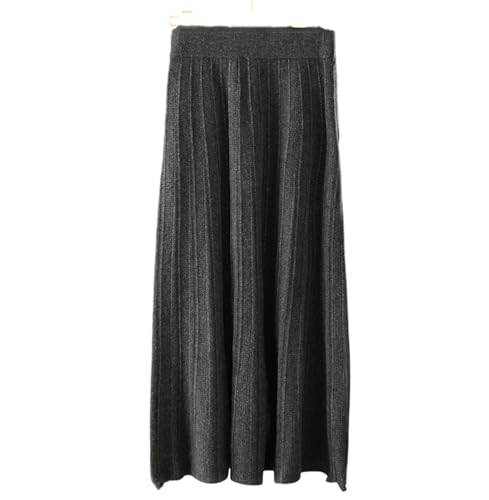 Women Merino Wool Pleated Skirt Office Lady Long A-Line Bright Silk Thick Autumn Winter Skirt