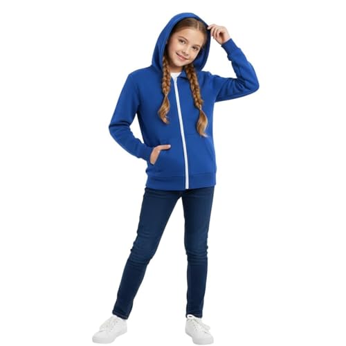 Image of HUBIBUBI Solid Full-Zip Hoodie – Soft Fleece Kids Sweatshirt Jacket for Boys & Girls – Essential Hooded Outerwear with Pockets for Comfort & School (UK, Age, 9 Years, 10 Years, Regular, Royal Blue)