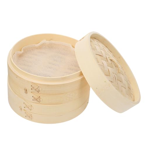 Alipis 蓋の汽船布(18cm)付き3本の手作りの竹の汽船のキッチンフードスチーマー