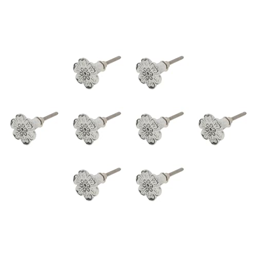 Infinity Decor Paquete de 8 pomos de hierro fundido antiguos con diseño floral en blanco de 35 mm, adecuados para cocina, cajón, alacena, cómoda, puerta de baúl
