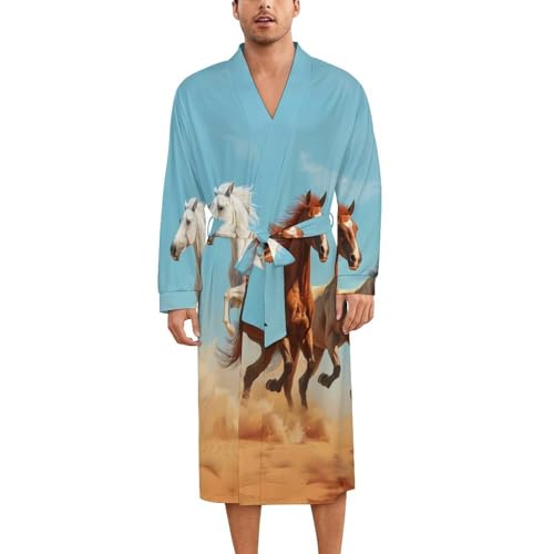 Running Horse Soft Robe Long Sleeve Bathrobes V Neck Sleepwear Spa Robes with Belt Men Woman