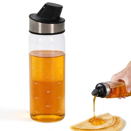 Honey Dispenser with Auto-Open Lid Clear Glass Maple Syrup Jar Drip-Proof Honey Pouring Jar for Syrup Jam Oil and Kitchen Storage (300ml / 10oz)