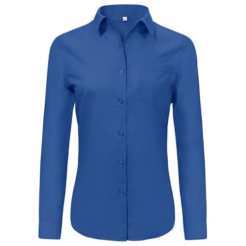 Button Down Shirts Women Wrinkle-Free Dress Shirt Long Sleeve Collared Work Office Business Soft with Pocket Large 00025_royal Blue