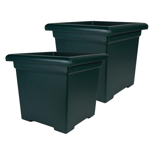 The HC Companies Accent Square Plant Pot, 15.5 Inch, Evergreen, 2-Pack