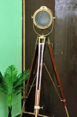Nauticalmart Antique Brass Finish Wooden Tripod Floor Lamp for Living Room