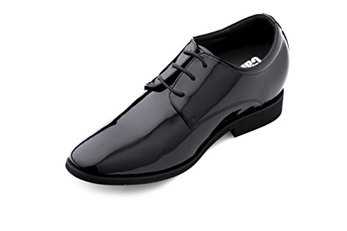 Calden Men's Invisible Height Increasing Elevator Shoes - Black Patent Leather Lace-up Formal Tuxedo Oxfords - 3 Inches Taller - K911929 - Size 10.5 D(M) US