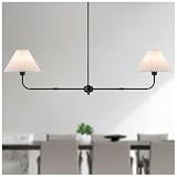 FIYUEOYI Modern Linear Chandelier, 2-Light Dining Room Light Fixture with White Fabric Shade Kitchen Island Lighting Fixture for Over Table, Living Room, Bedroom