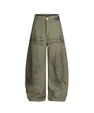 Bakyarder Unisex Wide Leg Graffiti Jeans Vintage Loose Fit Paint Splatter Barrel Pants for Streetwear Green X-Large