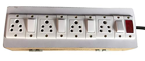 Image of Electric Extension Wooden Board (1 Meter 3Core Wire) (4 Sockets 4 Switch & Indicator-4x12x2)