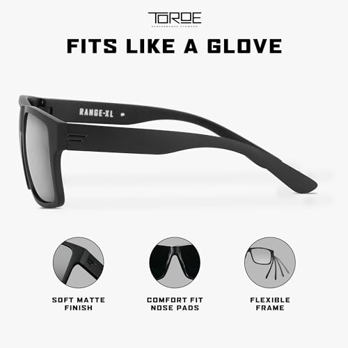 Image of TOROE Eyewear Matte Black RANGE XL Frame Sunglasses Light Weight TR90 Frame, Polarized Polycarbonate Lens
