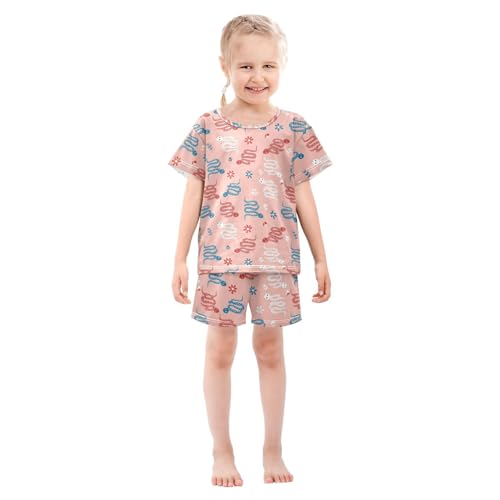Pajama Short Sets Snake Pattern with Flowers Soft Cotton Summer Sleepwear 2 Piece PJS Size 5-14T4