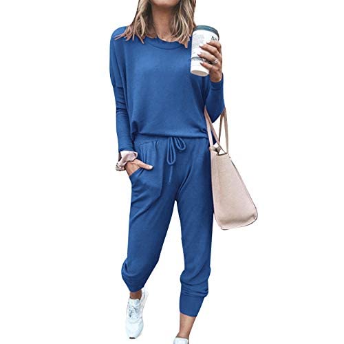 Tenue de sport femme grande taille contre la transpiration : ensemble haut et pantalon long bleu