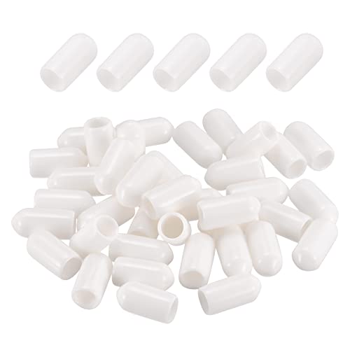 DMiotech 50 Pack 1/4" ID White Screw Thread Protectors Rubber End Caps Bolt Covers for Screw Bolt Furniture Pipe