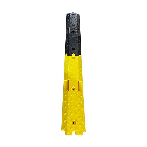 Image of LADWA Plastic Rumblers with Reflector - Heavy-Duty Interlocking Speed Bump, Black & Yellow Cable Protector for Road Safety, Anti-Slip Design - 1 Meter