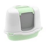 Ella Corner Katzenklo mit Deckel. Plastik-Katzentoilette mit Luftfilter. Keine Ausbreitung von Geruch und Katzenstreu. Einfache Reinigung. 55 x 42,5 x 42 cm. Grün