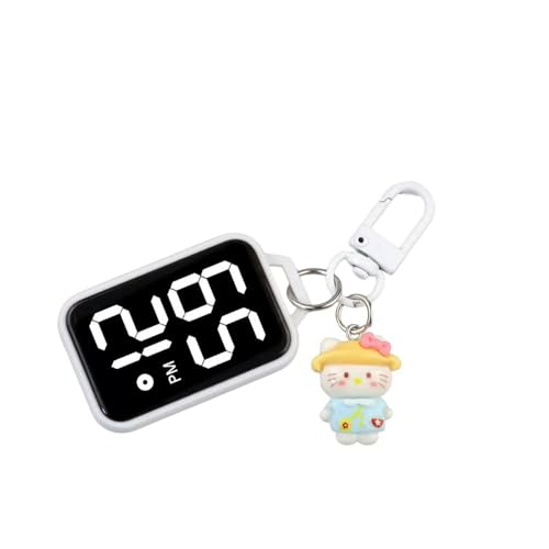 Relógio Digital Portátil com Chaveiro, Display LED, Capa Colorida, Decorativo para Mochilas, Acessório Estudantil Multifuncional, 5 Peças (Branco)