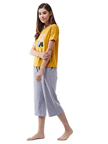 Image of Miss Chase Women's Mustard Yellow Round Neck Short Sleeves Graphic Printed Regular Length T-Shirt