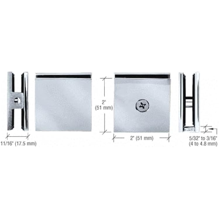 C.R. LAURENCE SCU4BSC CRL Brushed Satin Chrome Square Style Hole-in-Glass Fixed Panel U-Clamp