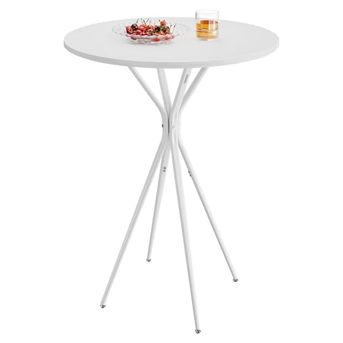 Image of VASAGLE Bar Table, Round Cocktail High Top Pub Bistro Table for Party, Kitchen Dining, Home Bar, 23.6 x 23.6 x 41.3 Inches, Metal Frame, Modern Style, Easy to Assemble, Cloud White and Matte White