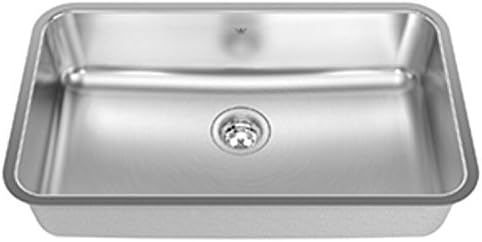 Kindred QSUA1831/8 Steel Queen Undermount Single Bowl Stainless Steel Kitchen Sink, Satin/Mirror