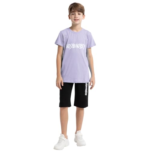 Image of amropi Boys Shorts Set Cotton T-Shirt and Short Pants 2 Pieces Summer Tracksuit for Age 2-12 Years