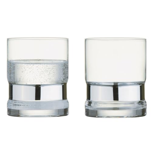 Anton Studio Designs SoHo Handmade DOF Tumblers for Whiskey, Spirits or Water - 350 ml - Silver - Set of 2 Elegant Drinking Glasses
