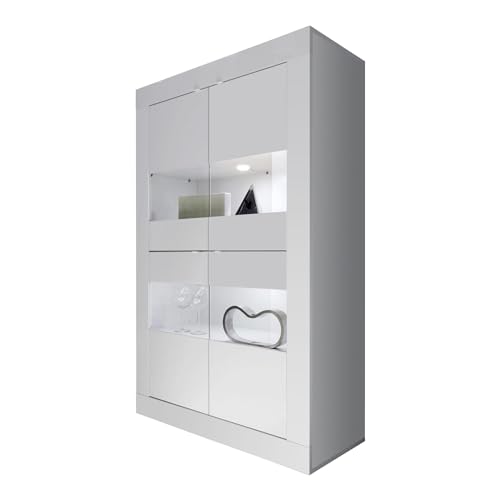 Web Convenienza Vetrina con Ante Made in Italy – Credenza Contenitore Collezione BASIC per Soggiorno Cucina Ingresso Sala da Pranzo Mobile Design moderno (Bianco lucido, 4 ante)