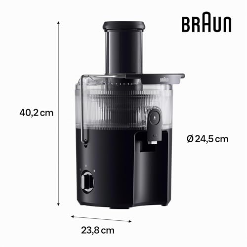 Braun MultiJuice 5 SJ5000, Estrattore Succo Centrifuga, Tecnologia ColdXtract, Tubo di Riempimento 75 mm, Contenitore 1.5L, Sistema Antigoccia e di Sicurezza Quadruplo, Filtro Acciaio Inox, 800W, Nero - Immagine 2