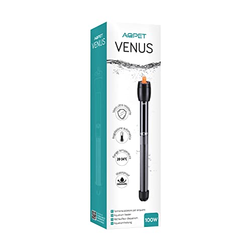 AQPET VENUS Riscaldatore Termoriscaldatore per Acquario in vetro Infrangibile Termostato regolabile, 100 Watt Lunghezza 26 cm