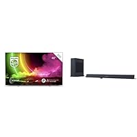 Philips 48OLED806 48 Zoll 4K Smart TV UHD OLED Android TV, Hellsilberner Rahmen + B8405/10 Soundbar mit Subwoofer kabellos (2.1 Kanäle, Bluetooth, 240 W, Dolby Atmos) - 2021/2022 Modell