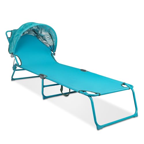 Northroad Beach Lounge Chair with Canopy Shade, Adjustable 4 Position Foldable Tanning Chair, Outdoor Heavy Duty Chaise Lounge Chair, for Poolside Patio Sunbathing Lawn, UPF 50+, Blue by Northroad - Used condition - CA$89.27