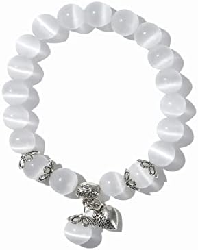 MEHUK Natural Stretch Gemstone Bracelet Healing Stone Beaded Bracelets for Women Men Girls Gifts (Unisex) (White)