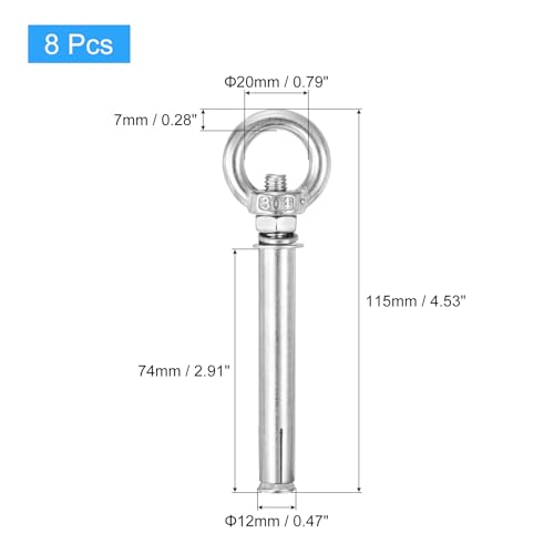 Image of uxcell Ring Lifting Expansion Eyebolt, 8pcs M8x100mm 304 Stainless Steel Expansion Screw with Eye Ring for Concrete Brick Wall