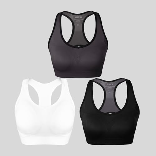 Image of Match Women's Seamless Racerback Sports Bra with Removable Pads Strappy Workout Bra Top for Yoga Gym Running Fitness (New Size)