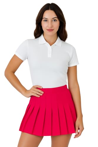 Ashen Fane Women's Fitted High Waisted Pleated Classic Tennis Mini Skirt, Fuchsia, Large