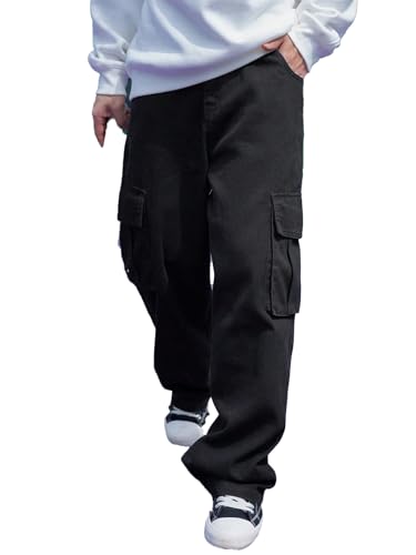 Image of Men's Straight Fit Denim Cargo Pants - Casual Multi-Pocket Work Jeans