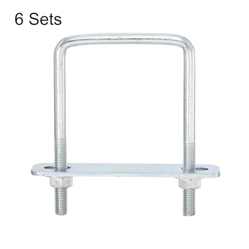 Image of uxcell Square U-Bolts, 6 Sets 50mm Inner Width 80mm Length M6 Zinc-Plated Carbon Steel U Clamp Bolt with Nuts and Plates, for Boat Trailer