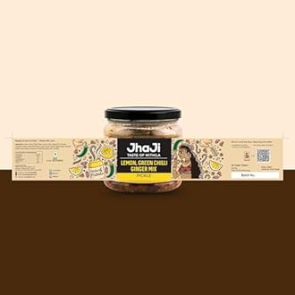 Jhaji Store's Lemon, Ginger & Green Chilli Pickle | Nimbu Mirchi Ka Achar | Tangy, Spicy & Sour | Homemade Lemon Pickle with Ginger & Green Chilli | Sun-Dried | No Preservatives | 250g Plastic Jar