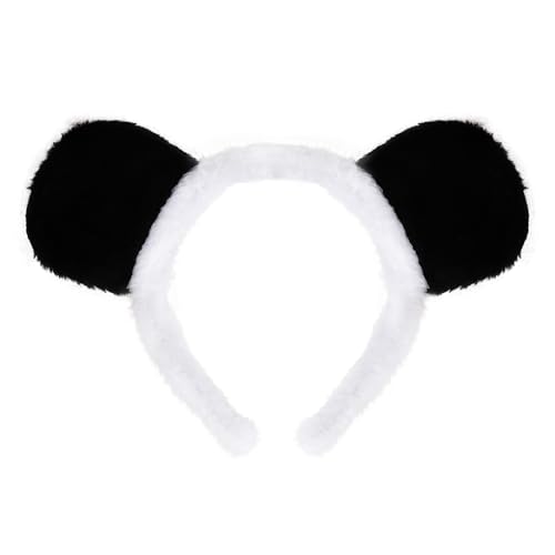 Jmkcoz Plush Panda Ears and Horns Headband Animal Costume Headwear for Halloween Christmas Carnival