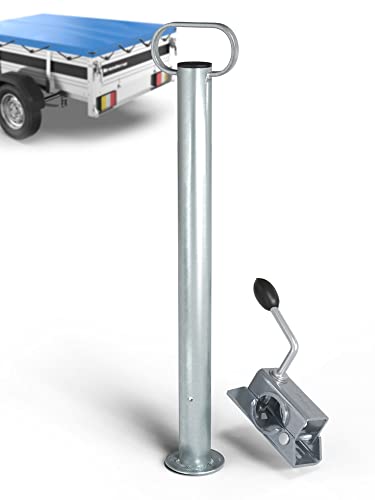 Tarpofix Anhänger Stützen Set 600mm inkl. Klemmhalter (300kg Stützlast) | Anhängerstützen mit Halterung aus verzinktem Stahl | Strapazierfähige Ø 48mm Hänger Abstellstütze | Stützfuß + Klemmschelles