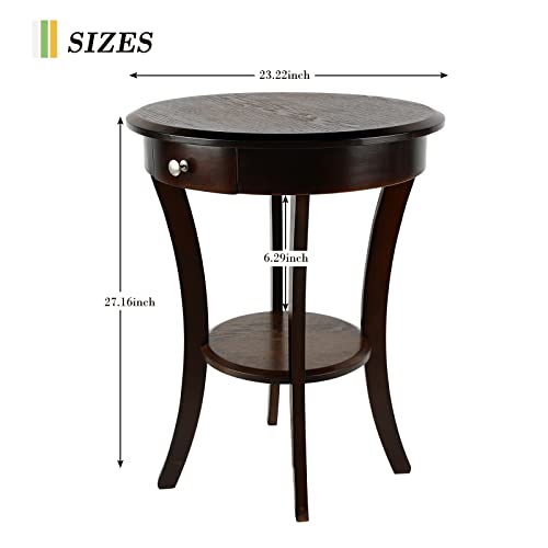 Ecomex Round End Table,Wood Side Table Accent Table, Small Night Stands Coffee Table, Multipurpose End Tables For Patio Balcony,Bedroom,Office Small Space (Brown) #TOP2