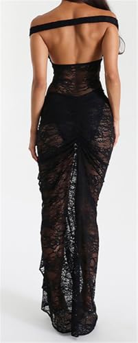 Womens Sexy 2 Pieces See-Through Lace Bodysuit Tops Shirts Bodycon Ruffles Skirts Party Clubwear Dress Outfits Set3