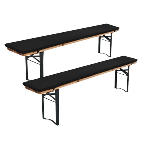 FXKS 2er-Pack Bierbankauflage Gepolstert,Bierzeltgarnitur Auflage, Bierzeltgarnitur Bankauflage 220x25x3cm XL,Waschbare Bierbankauflagen Gepolstert Auflage für Partyzeltgarnitur(Schwarz,Wasserdicht)