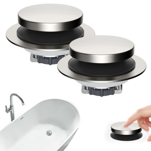 Hibbent 2 Pack 3 in 1 Metal Bathtub Drain Stopper, Bathtub Hair Catcher