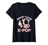 donna kawaii kpop peace love k-pop heart k pop girl maglietta con collo a v