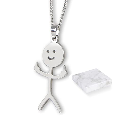 Sunwuun Zabawny naszyjnik Doodle ze środkowym palcem, Funny Doodle Necklace, spersonalizowany łańcuszek na szyję Smiley, dla mężczyzn i kobiet, ręcznie wykonany łańcuszek na prezent, Stal nierdzewna